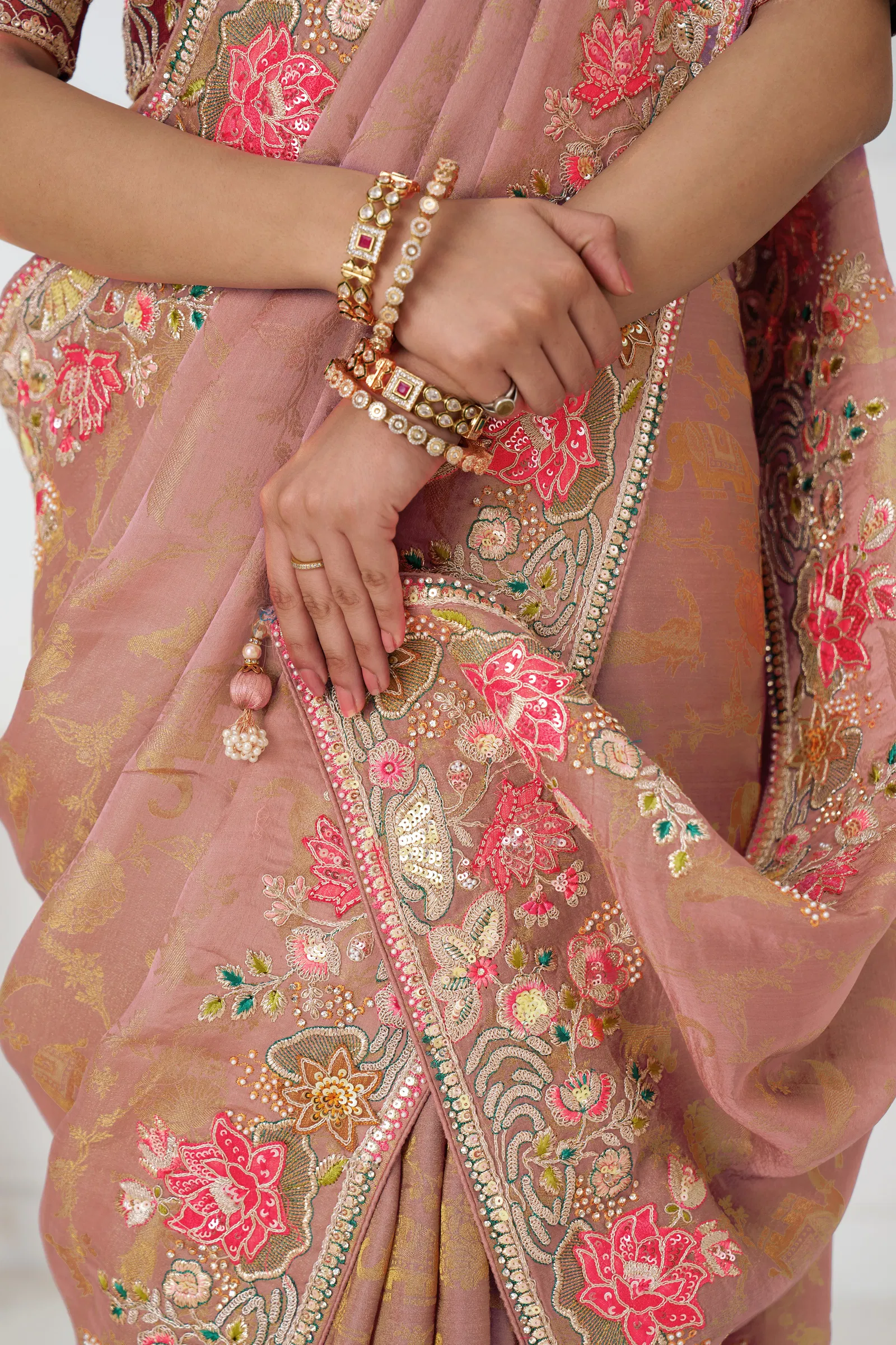 Kf 112 Peach Pure Dola Viscouse Silk Saree Suppliers In India